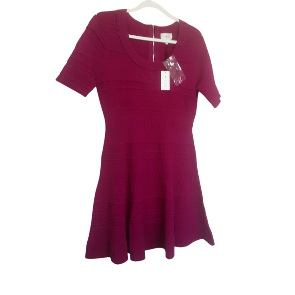 Milly Fuchsia Textured Fit & Flare Knit Dress Size‎ L NWT